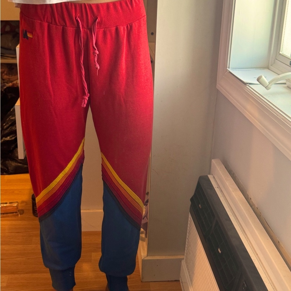 Aviator Nation Women’s Glider zip up Red and Blue Pants size medium